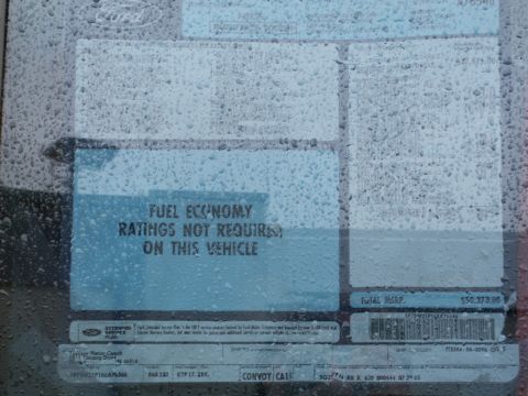 2001 Mercury Grand Marquis - A window sticker displays "FUEL ECONOMY RATINGS NOT REQUIRED ON THIS VEHICLE" and other vehicle information.