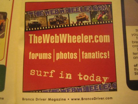 1990 Ford Bronco - Magazine page showing a TheWebWheeler.com advertisement printed in Bronco Driver Magazine.