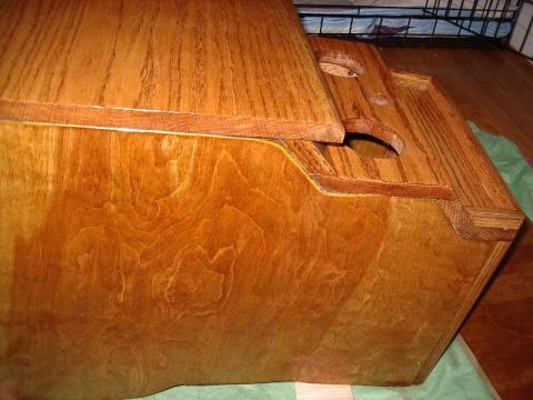 1985 Ford Bronco - A custom wooden center console with cutouts for cup holders is shown.