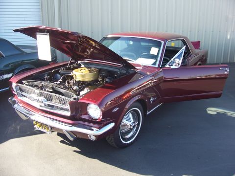 2002 Ford Mustang - A classic Mustang is displayed with its hood and door open, revealing the engine bay. A second vehicle is parked nearby.