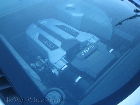 1968 Ford Mustang - Engine bay of an Audi R8 showing the V8 FSI engine.