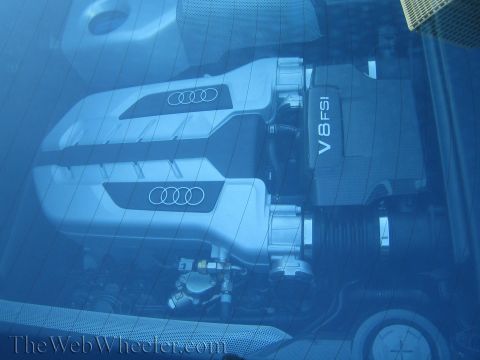 1968 Ford Mustang - View of the engine compartment, showing the V8 FSI engine and Audi rings logo.