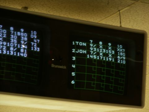 2001 Mercury Grand Marquis - Photograph of a bowling alley electronic scoreboard display, not a vehicle technical document.