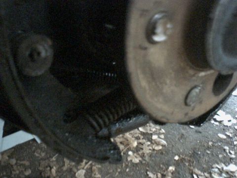 1972 Ford Ranchero - This photo shows a close-up view of a vehicle's brake drum and shoe mechanism.