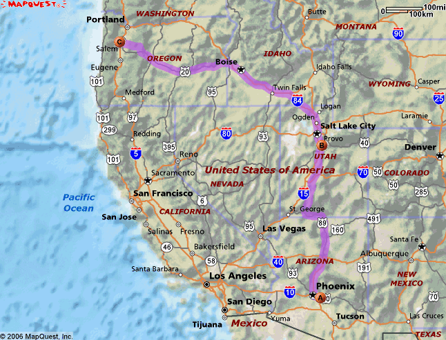 Map showing California and Nevada with major cities and highways marked