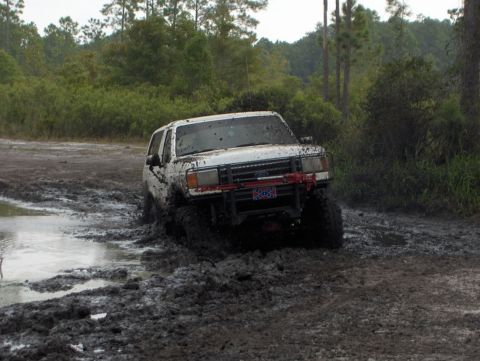 1989 Ford Bronco - This 1989 Ford Bronco is stuck deep in the mud on an off-road trail.