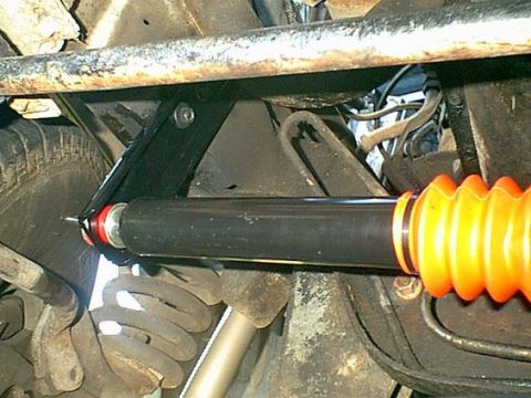 1983 Ford Bronco - here is the stablizer back installed with new poly end bushings. looks mush better.
