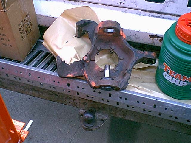 Here is the new lower ball joint in place. the new press just poped it right in.