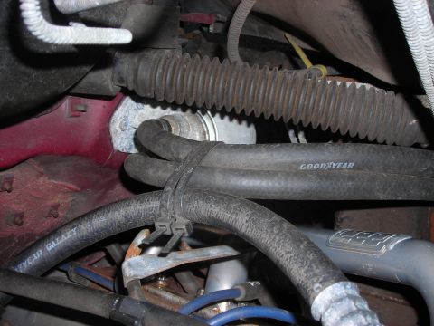 1995 Ford Bronco - Close-up view of engine bay hoses, including one marked 'Goodyear Galaxy', with a Supermotors.net watermark visible.