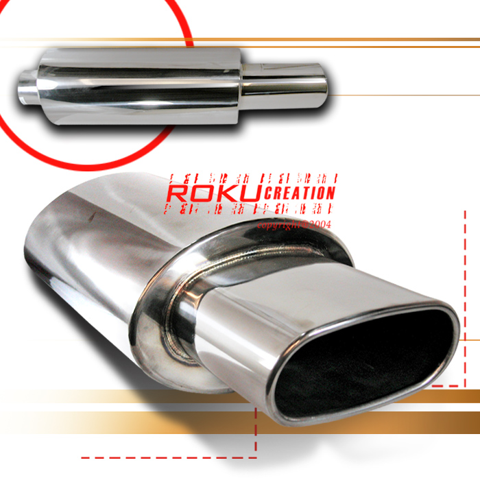 Polished stainless steel oval exhaust muffler and tip product photo