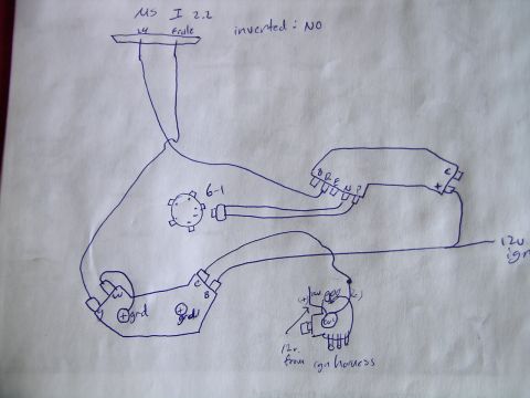 1995 Ford Probe - Hand-drawn wiring diagram of a MegaSquirt ECU connector layout showing grounds, ignition and 12V power.