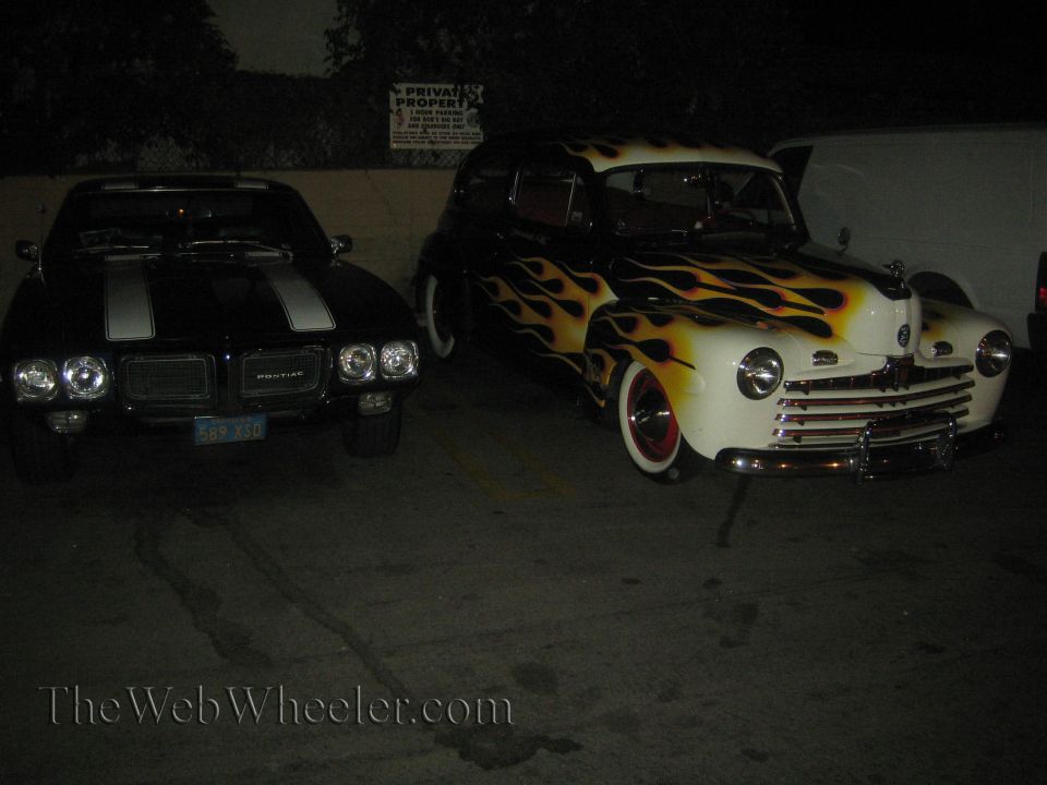 1946 Ford hot rod with flames, front view