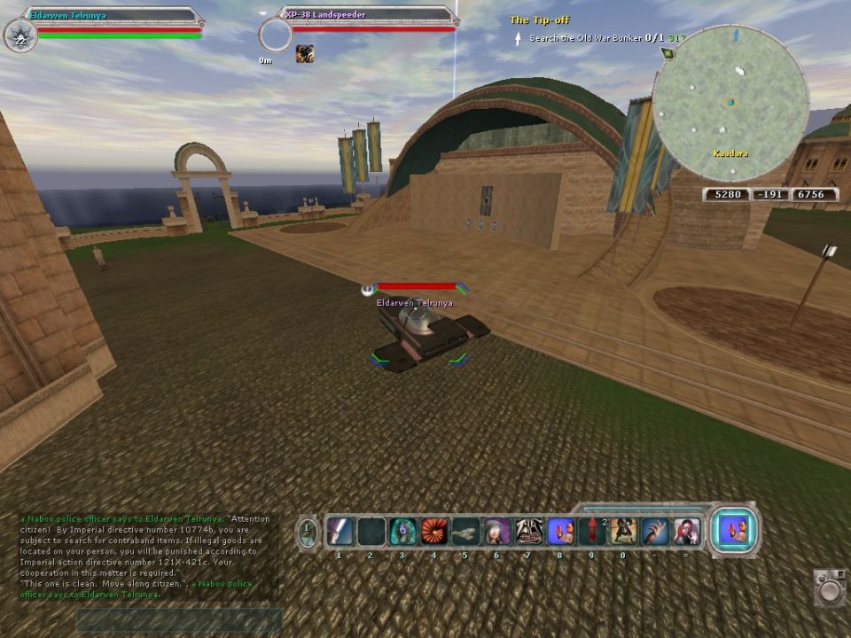 On my way to the Theater on Naboo. I recieved a beep on my data pad.  It was a reminder of the mission I was on.  A nearby bunker needed to be investigated. The Data pad also reminded me that there was a big Halloween party on Rori later.  How big I was soon to find out.
