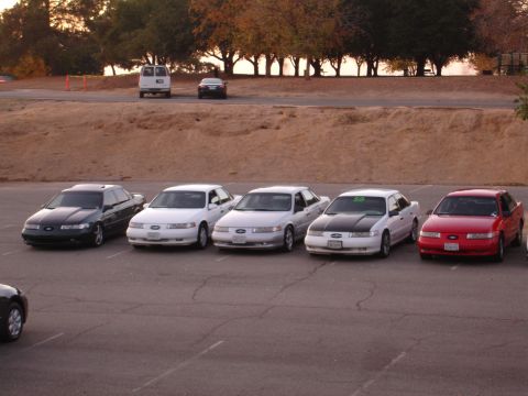 1993 Ford Taurus - Several Ford Taurus sedans are parked in a lot, with a van and another car in the background.