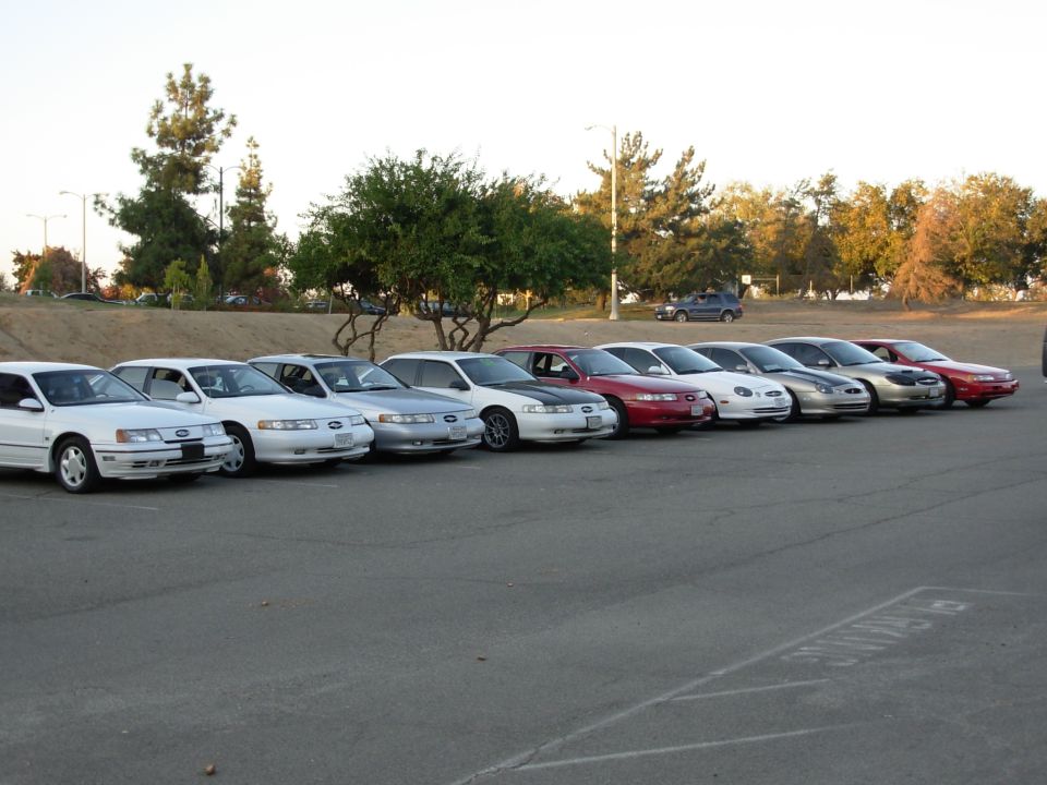 Line of 1995 Ford Taurus sedans parked in a lot