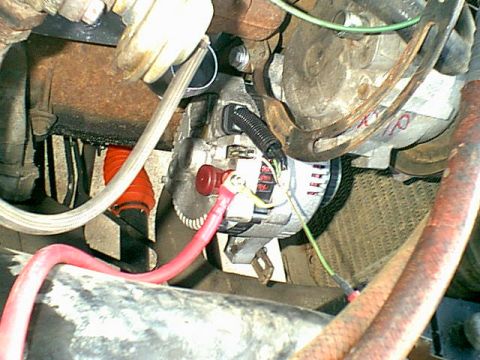1983 Ford Bronco - on the 4.9 the bottom alt bracket was a adjustable bar i install the alt like the 2G was installed. the green and red is the 12V on wire. i…