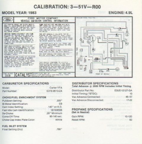 1983 Ford Bronco - I got lucky and found the last of the part number on the vaccum diagram sheet. the rest of the sheet was torn off. i made copies of this an…