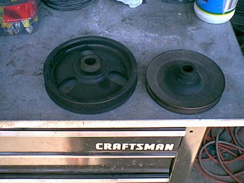 1983 Ford Bronco - here was the 1st herdle. swap the pullies. my 4.9 has v-belts not serp belt this is an easy swap. i went to the junk yard and got the corre…