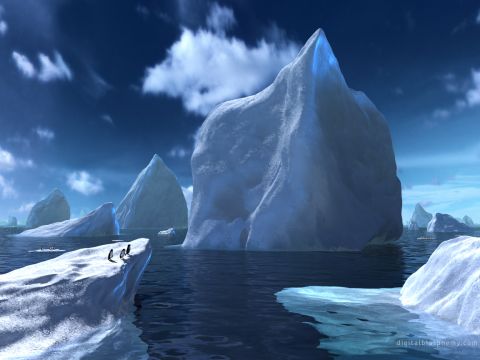 1979 Ford F-150 - Penguins gather on an iceberg in a cold, icy ocean landscape.