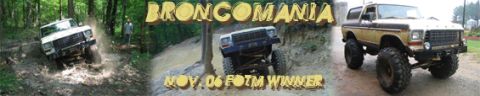 1996 Ford Bronco - This lifted Ford Bronco is shown off-road, not matching the registry's claim of a 1996 model.