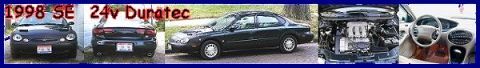 1998 Ford Taurus - Multi-panel photo collage of a 1998 Ford Taurus SE 24v Duratec showing front, side, rear, engine bay and dashboard views.