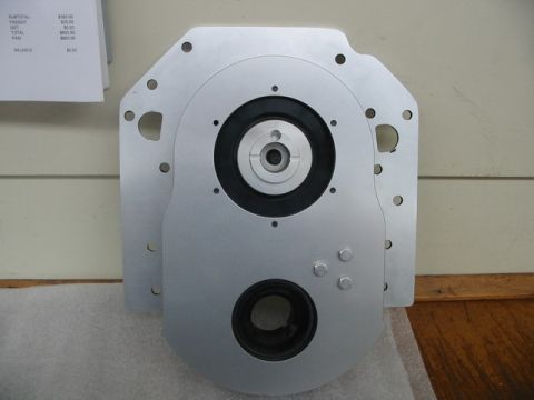 1972 Ford Ranchero - A close-up of an aftermarket bell housing adapter plate, likely for an engine swap.