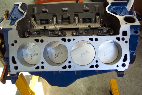 1978 Ford F-250 - Engine block with pistons showing measurements like .016, .012, .018, and .008.