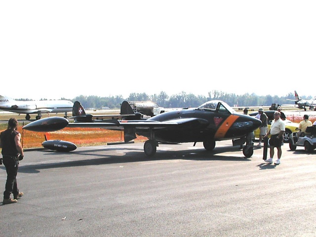 De Havilland Venom MK IV (Swedish). Weird plane, and it's very quiet.