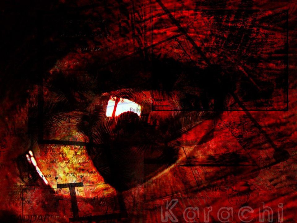 Abstract red and black image with map overlays and text 'Kai' and 'SUPERMOTORS'