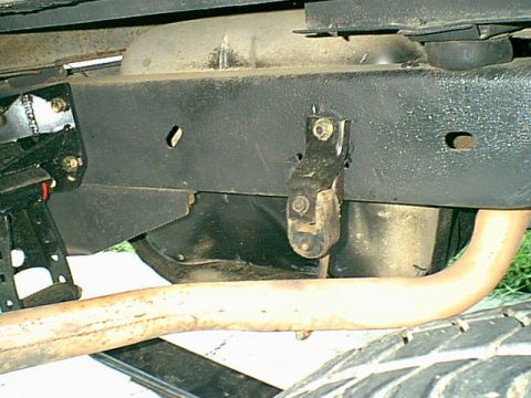 1983 Ford Bronco - Here is the new temp exhauts mount. it is the stock mount just moved up and forward to clear the spring.