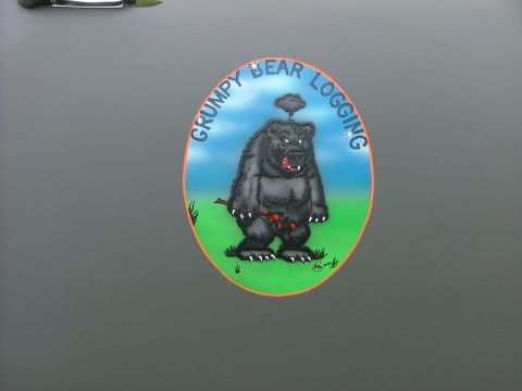 2001 Ford Fiesta - A sticker a cartoon bear labeled "GRUMPY BEAR LOGGING" is visible on a gray surface.