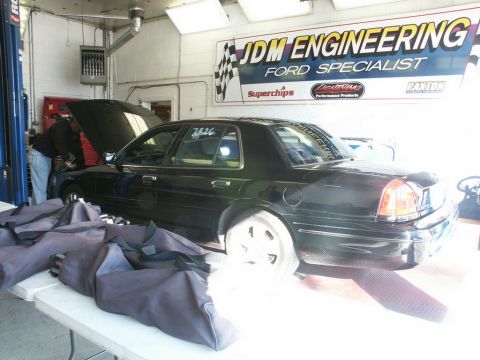 2001 Mercury Grand Marquis - Black 2001 Mercury Grand Marquis undergoing testing on a dynamometer at JDM Engineering.