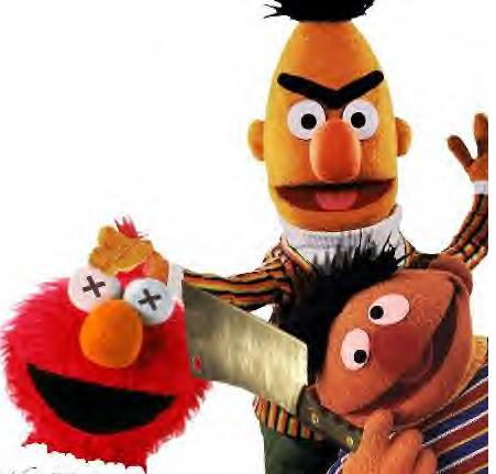 1993 Ford Bronco - Puppets Bert, Ernie, and Elmo are depicted in a violent scene with a cleaver.