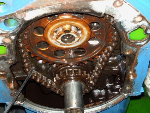 1973 Ford Ranchero - this is the original timing chain I think; the teeth on the upper gear are actually plastic and cracked in five places, and the chain is so…