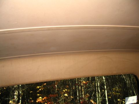 1984 Ford Bronco - View from inside a vehicle shows a forest with fall foliage visible through the window.