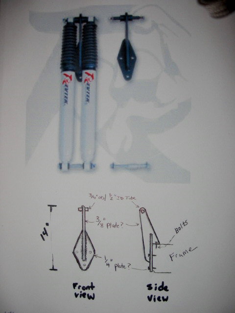 1995 Ford Bronco - thinking about fabricating superduty type shock mounts but dual shock, for the front, like these.