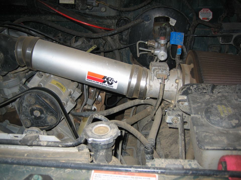 Engine bay showing K&N High-Flow Air Filters intake tube and air filter housing