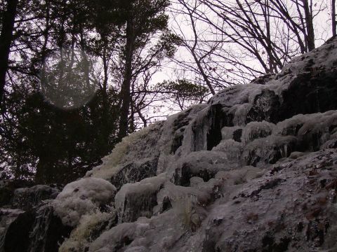 2000 Chevrolet Tahoe - Frozen waterfall and trees at Hungarian Falls.
