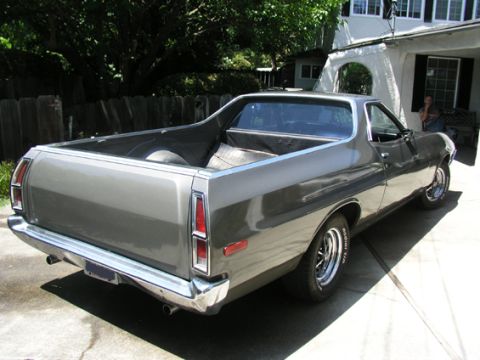 1972 Ford Ranchero - The rear of a 1972 Ford Ranchero shows its bed and chrome bumper.