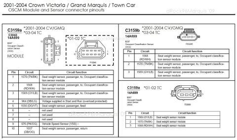 1996 Mercury Grand Marquis - http://www.crownvic.net/drock96marquis/seats.htm 2001-2004 panther OSCM pinouts