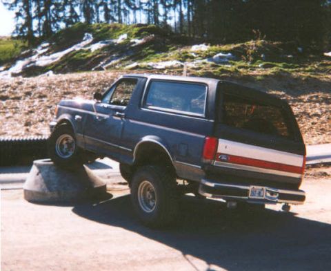 1988 Ford Bronco - This Ford Bronco is positioned on a concrete block, its off-road capabilities.