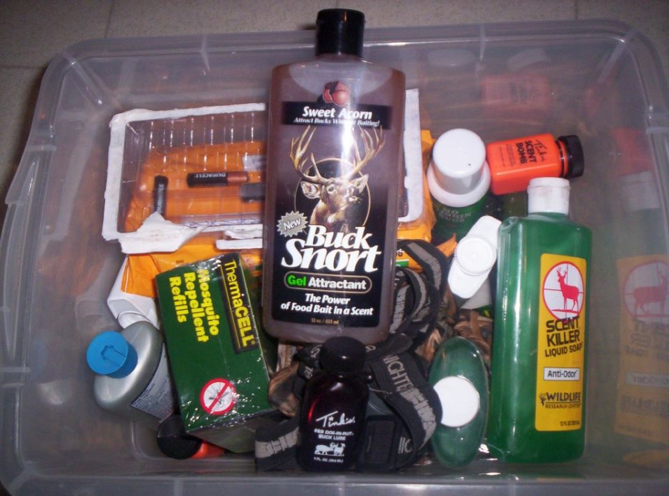 Bin of hunting attractants and repellents