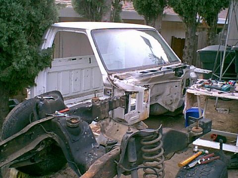1983 Ford Bronco - Here is the cab off the frame waiting to be installed in a rock crawler project.