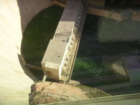 1975 Ford Ranchero - A dam structure with a reservoir, taken from a high vantage point.