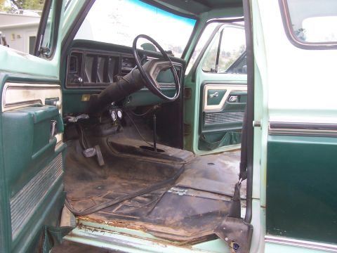 1994 Ford F-150 - View of the interior of a green truck, highlighting the dashboard, steering wheel, and door panel details.