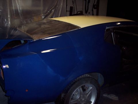 1971 Ford Mustang - This 1971 Ford Mustang is undergoing a repaint project, showing its rear quarter panel and roof.