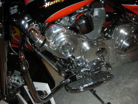 1998 Ford Crown Victoria - turbocharged Harley-Davidson V-twin engine featuring a polished chrome turbo and chrome floorboard.