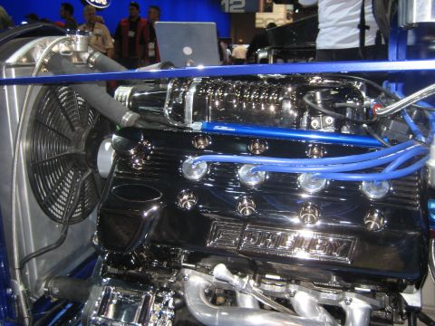 1998 Ford Crown Victoria - Engine bay detail a supercharger and Shelby valve covers.