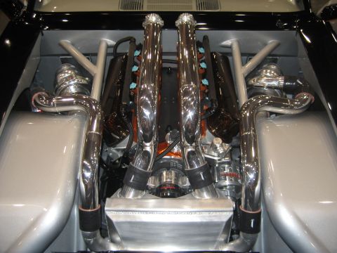1998 Ford Crown Victoria - This is a custom V8 engine with twin turbos and polished exhaust headers.