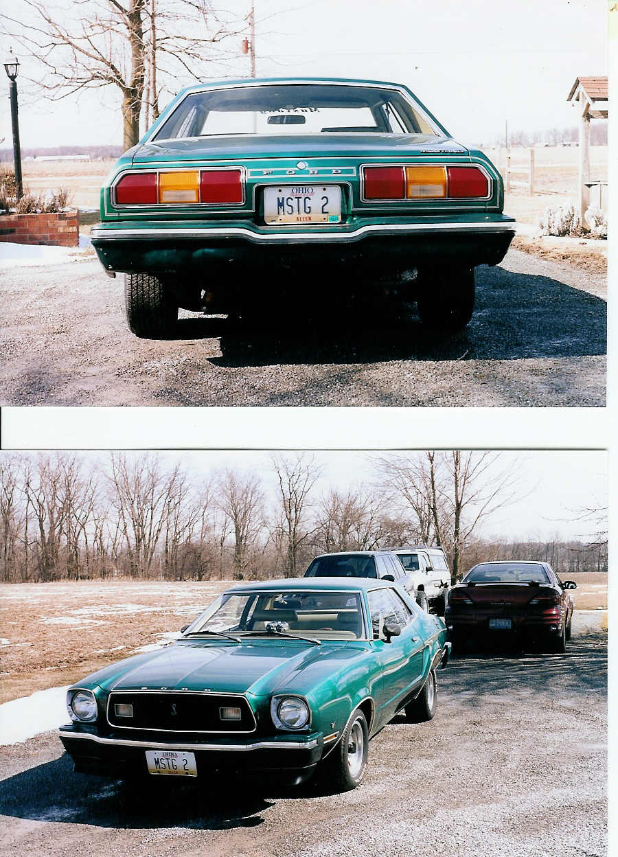 1977 Ford Mustang II coupe parked outside with two other vehicles behind it